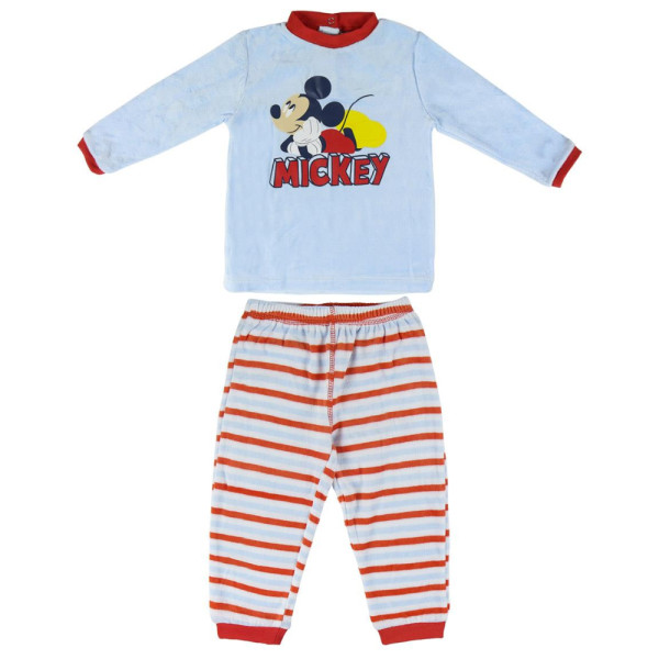 Pijama Invierno Mickey Mouse Bebé Velour Rayas