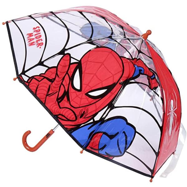 Paraguas Transparente Spiderman Rojo Telaraña