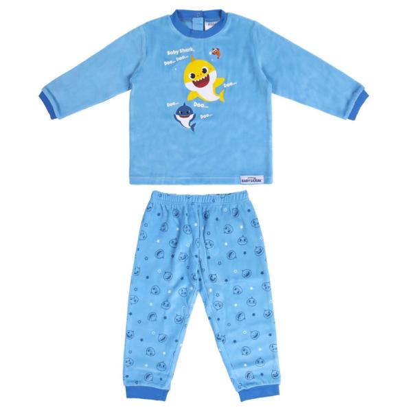 Pijama Invierno Baby Shark Bebé Velour Azul