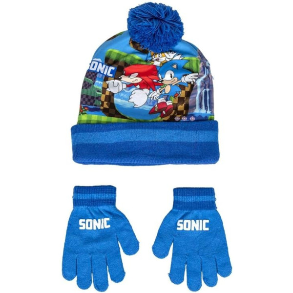 Set de Invierno Guantes y Gorro con Pompón Sonic Infantil