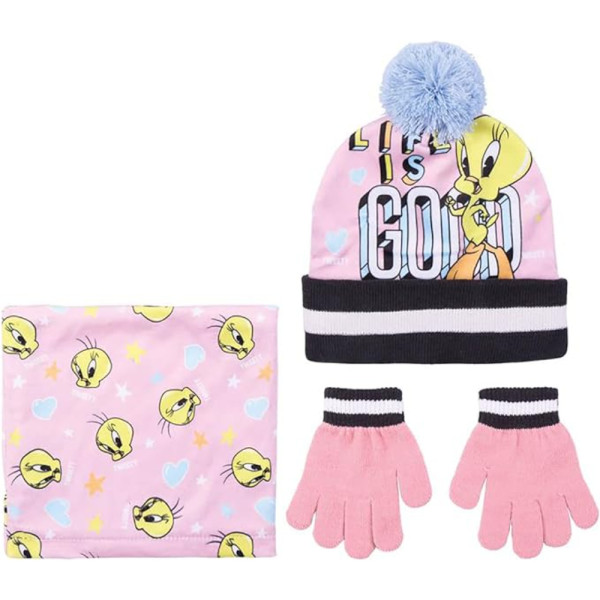 Set de Invierno Braga Para Cuello Gorro Guantes Looney Tunes Piolín Infantil