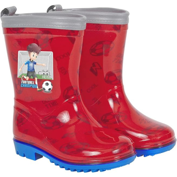 Botas de Agua Perletti Cool Kids Fútbol Rojas Estampadas