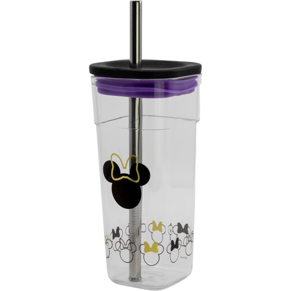 Vaso de Plástico con Pajita Minnie Mouse Morado 540 ML