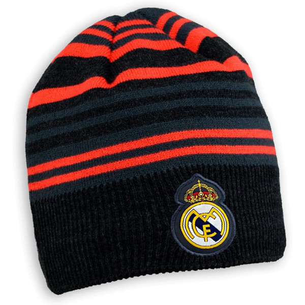 Gorro Real Madrid Negro con Rayas Rojas Junior