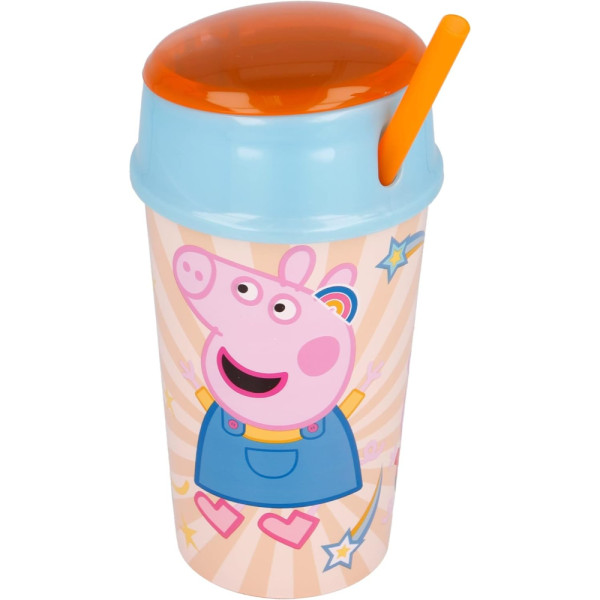 Vaso Infantil con Pajita y Compartimento Peppa Pig 400 ML