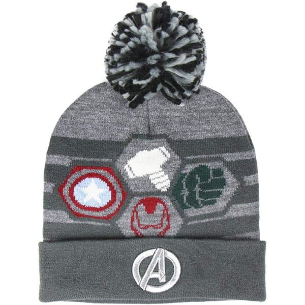 Gorro con Pompón Avengers Patches Gris Niño