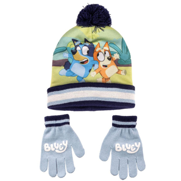 Set de Invierno Guantes y Gorro con Pompón Bluey Infantil