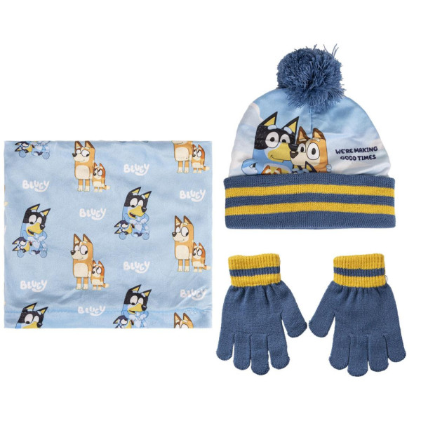 Set de Invierno Braga Para Cuello Gorro Guantes Bluey Infantil