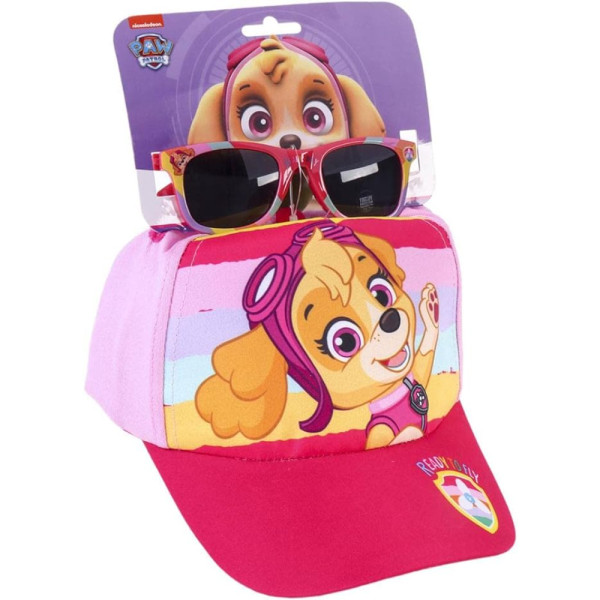 Set Gorra y Gafas Patrulla Canina Rosa a Rayas Niña