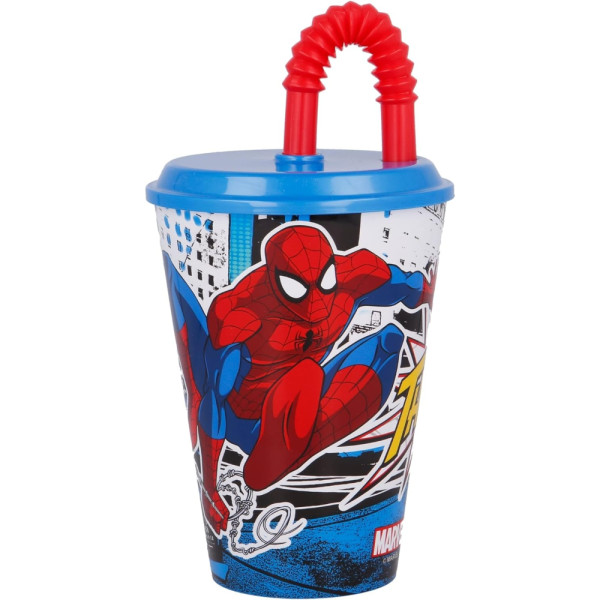 Vaso con Pajita Easy Spiderman Streets 430 ML