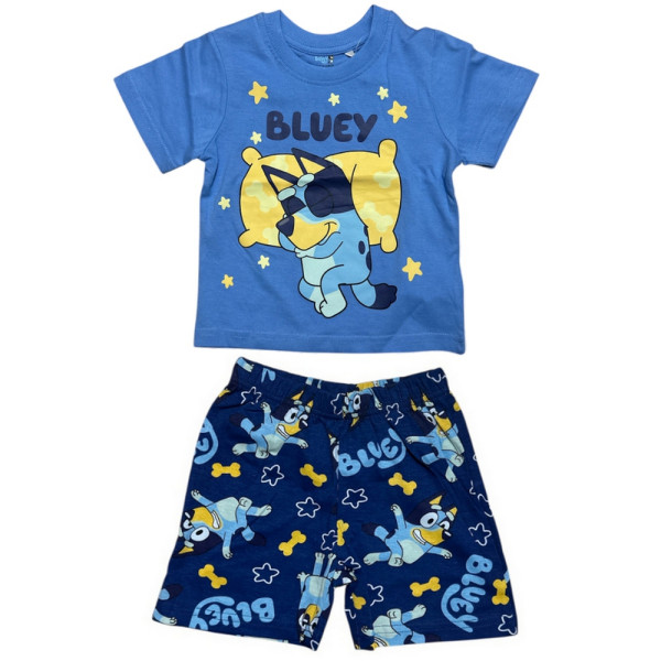 Pijama Manga Corta Bluey Durmiendo Azul Claro y Azul Marino Niño