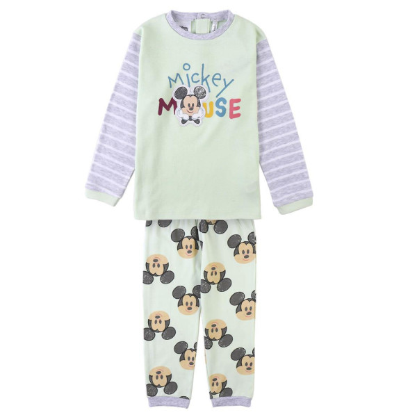 Pijama Manga Larga Mickey Mouse Verde Claro y Gris Niño