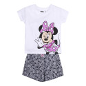 Pijama Manga Corta Minnie Mouse Blanco y Gris Niña