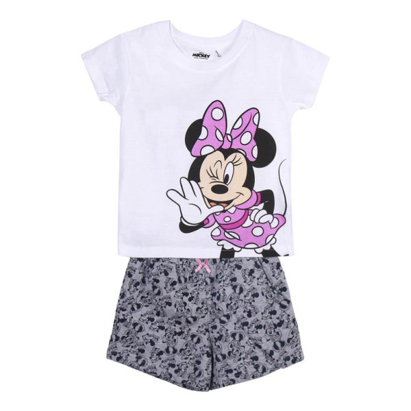 Pijama Manga Corta Minnie Mouse Blanco y Gris Niña