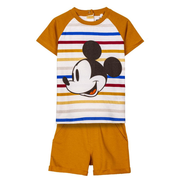 Pijama Manga Corta Mickey Mouse Naranja a Rayas Niño