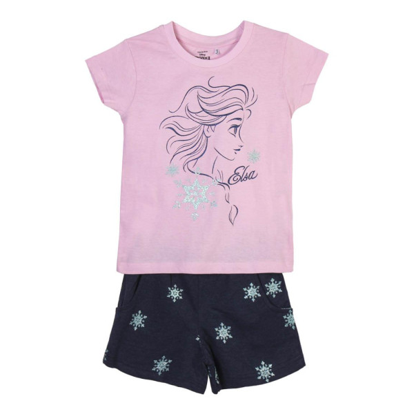 Pijama Manga Corta Frozen Elsa Rosa y Azul Marino Niña