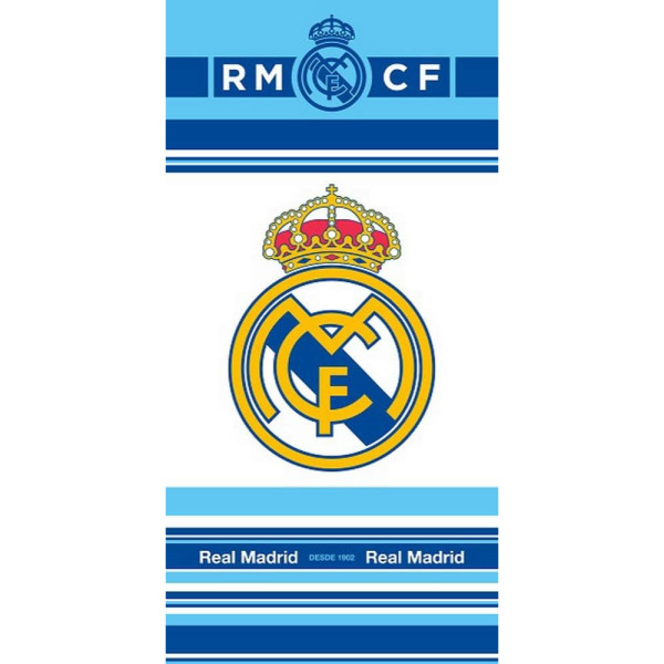 Toalla de Microfibra Real Madrid Blanca Rayas Azules 140x70