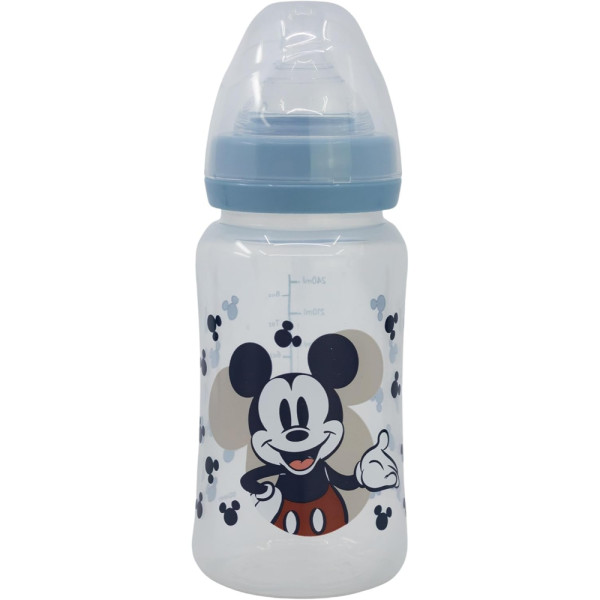 Biberón Cuello Ancho 240 ML Tetina Silicona 3 Posiciones Mickey Mouse Full Of Smiles