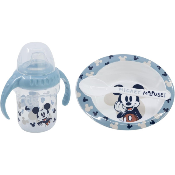 Set 3Pcs Vaso Entrenamiento 250 ML Plato y Cuchara Mickey Mouse Full Of Smiles
