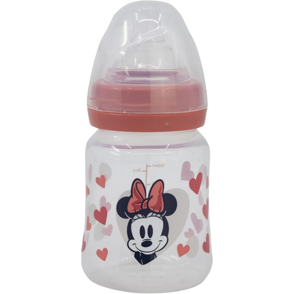 Biberón Cuello Ancho 150 ML Tetina Silicona 3 Posiciones Minnie Mouse Heart Full