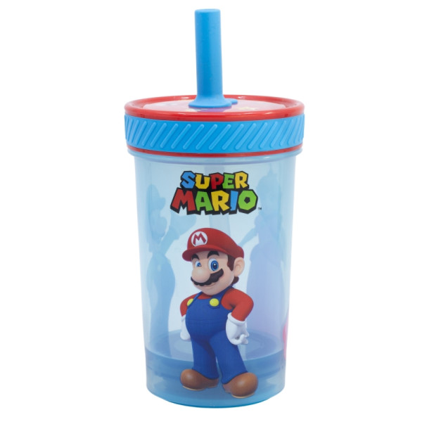 Vaso PP Antivuelco con Pajita de Silicona 370 ML Super Mario Fun Emotion