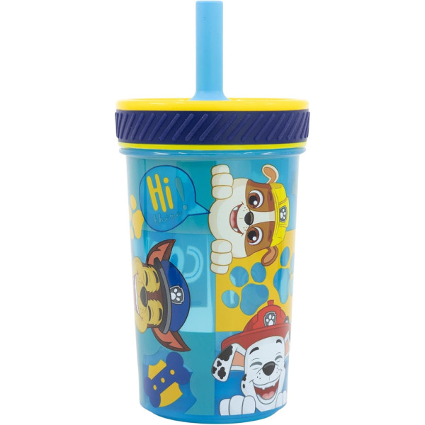 Vaso PP Antivuelco con Pajita de Silicona 370 ML Patrulla Canina Boy Hi There