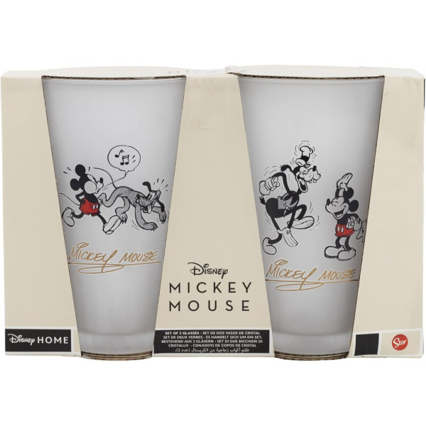 Set 2 Vasos Casual de Cristal 490 ML Mickey Mouse Vintage 