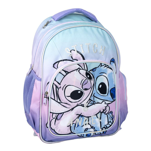 Mochila Escolar Grande Stitch y Angel Lila