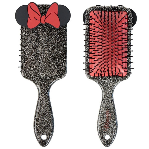 Cepillo Rectangular Para el Pelo 3D Minnie Mouse Negro Brillantina
