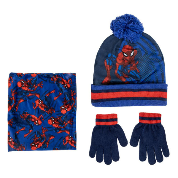 Set de Invierno Braga Para Cuello Gorro Guantes Spiderman Azul Marino Niño