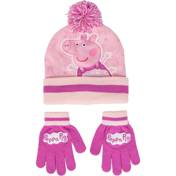 Set de Invierno Guantes y Gorro con Pompón Peppa Pig Rosa Niña
