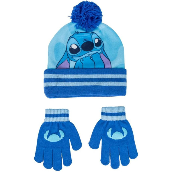 Set de Invierno Guantes y Gorro con Pompón Stitch Azul Niño