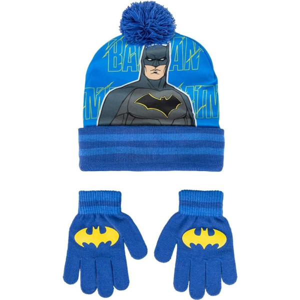 Set de Invierno Guantes y Gorro con Pompón Batman Azul Niño