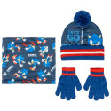 Set de Invierno Braga Para Cuello Gorro Guantes Sonic Azul Marino Niño