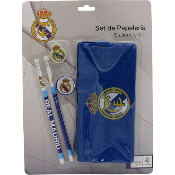 Set de Papelería Real Madrid con Estuche Triple Azul 5 Piezas