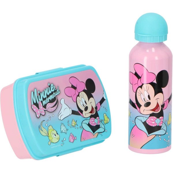 Set Cantimplora 500 ML y Sandwichera Minnie Mouse Mermaid
