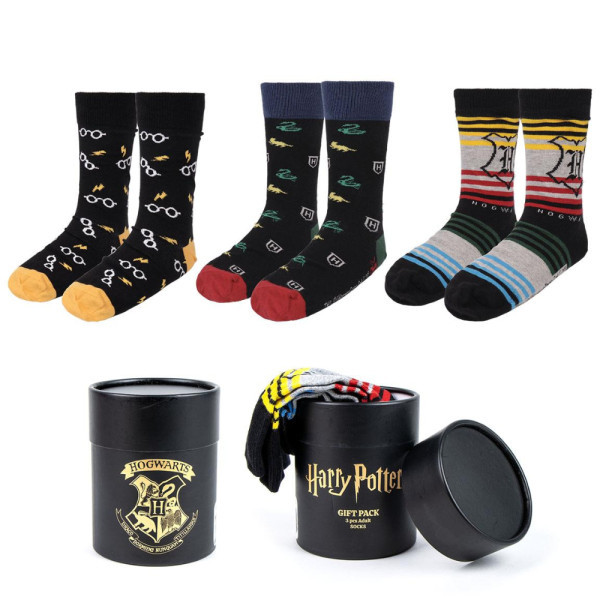 Pack 3 Calcetines en Lata Harry Potter Logos Hombre