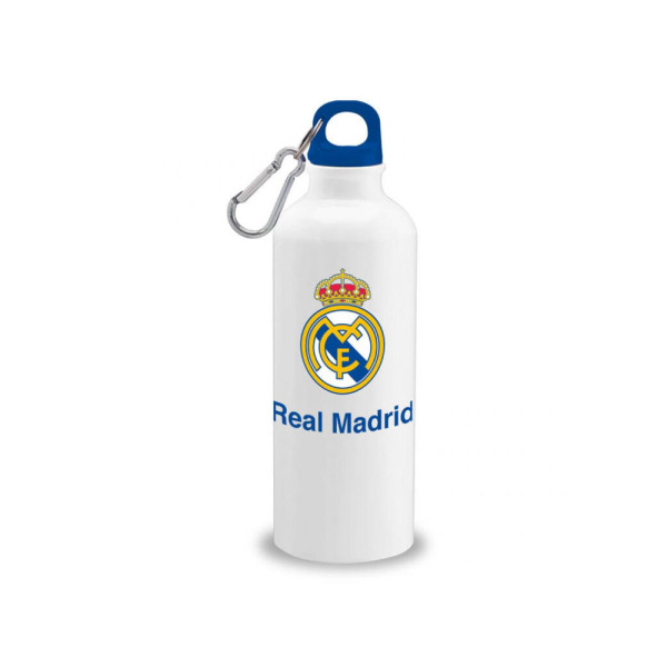 Botella Cantimplora con Mosquetón Aluminio Real Madrid Blanca 500 ML