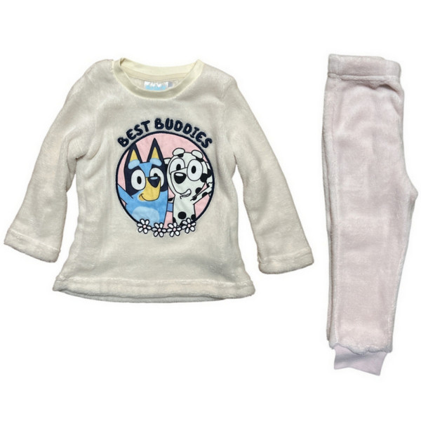 Pijama Manga Larga Coralina Bluey Best Buddies Blanco y Rosa Niña