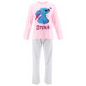 Pijama Manga Larga Stitch Kiss Rosa y Gris Claro Mujer