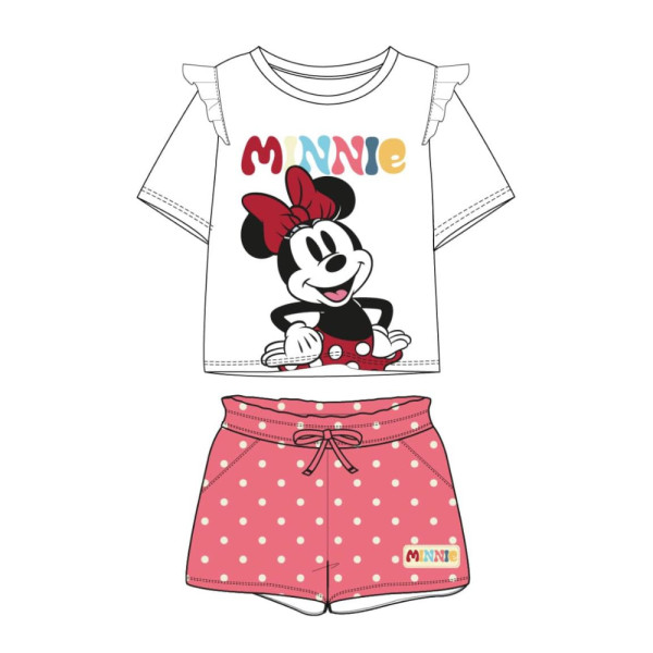 Pijama Manga Corta Minnie Mouse Rosa Blanco y Rosa Lunares Niña
