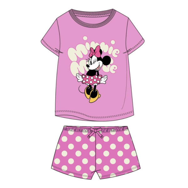 Pijama Manga Corta Minnie Mouse Rosa Lunares Niña