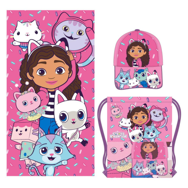 Pack Infantil de Verano La Casa de Muñecas de Gabby Sparkles Toalla Saco y Gorra