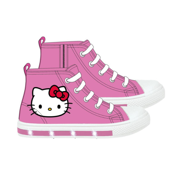 Zapatillas Altas de Loneta con Luces Suela PVC Hello Kitty Rosa