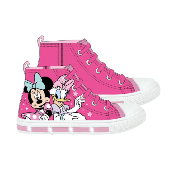 Zapatillas Altas de Loneta con Luces Suela PVC Minnie Mouse y Daisy Fucsia