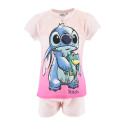 Pijama de Manga Corta Stitch con Rana Rosa Niña