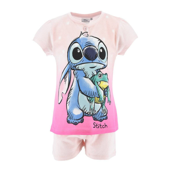 Pijama de Manga Corta Stitch con Rana Rosa Niña