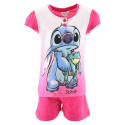 Pijama de Manga Corta Stitch con Rana Fucsia Niña