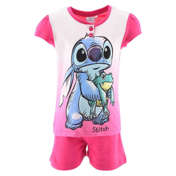 Pijama de Manga Corta Stitch con Rana Fucsia Niña
