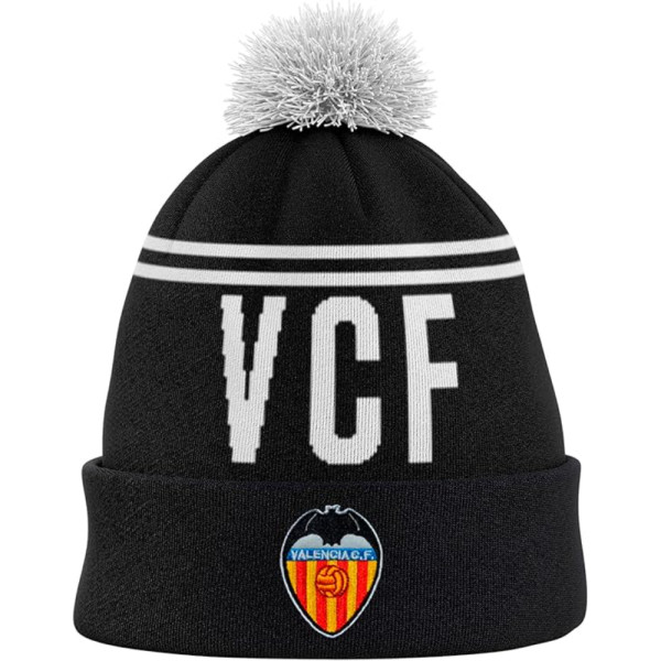 Gorro Valencia CF Negro Borla Siglas Adulto